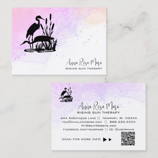 *~* AP46 QR Elegant Etheral Beach Marsh Heron Visitekaartje (Voorkant / Achterkant)