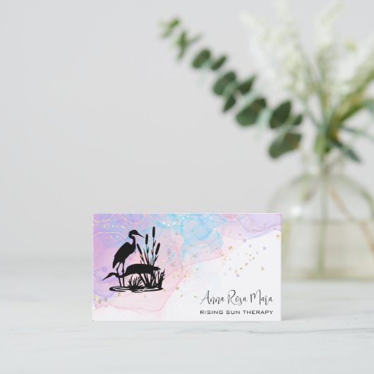 *~* AP46 QR Etheral Beach Marsh Elegant 2 Heron Visitekaartje (Staand voorkant)