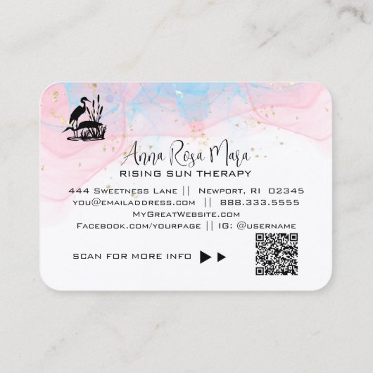 *~* AP46 QR Etheral Beach Marsh Heron Elegant Visitekaartje (Achterkant)