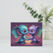 *~* AP48 FOTO Nodig Dragon Dino Hearts Briefkaart  (Staand voorkant)