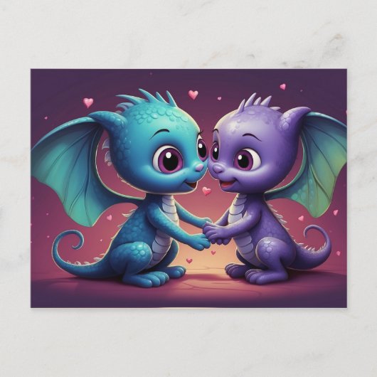 *~* AP48 FOTO Nodig Dragon Dino Hearts Briefkaart  (Voorkant)