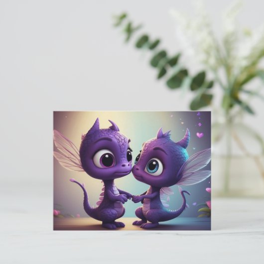 *~* AP48 FOTO Uitnodiging Draak Dino Cartoon Brief (Staand voorkant)