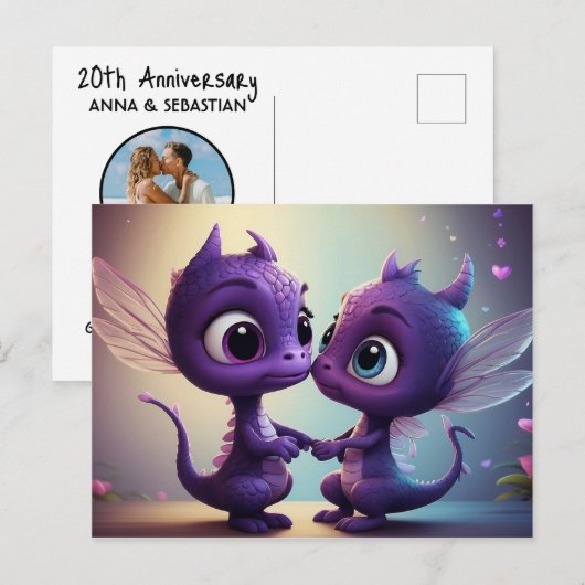 *~* AP48 FOTO Uitnodiging Draak Dino Cartoon Brief (Voorkant / Achterkant)