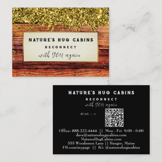 *~* AP49 Glitter Rustiek Gebleekt Oud Hout QR Visitekaartje (Voorkant / Achterkant)