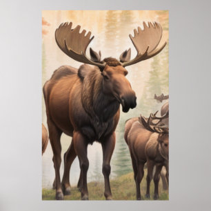 *~* AP49 Kudde MOOSE Stream Forest Natuur Poster