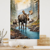 *~* AP49 MOOSE Herd Stream Natuur Bos Poster (Keuken)