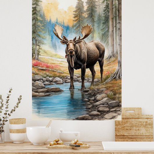 *~* AP49 MOOSE Rocks Stream Forest Natuur Poster (Keuken)
