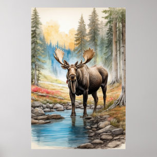 *~* AP49 MOOSE Rocks Stream Forest Natuur Poster