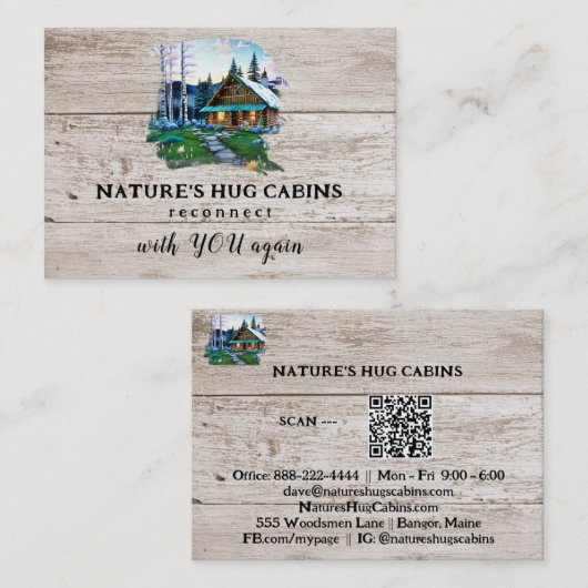 *~* AP49 Rustieke Cabine QR Houten Planken Visitekaartje (Voorkant / Achterkant)