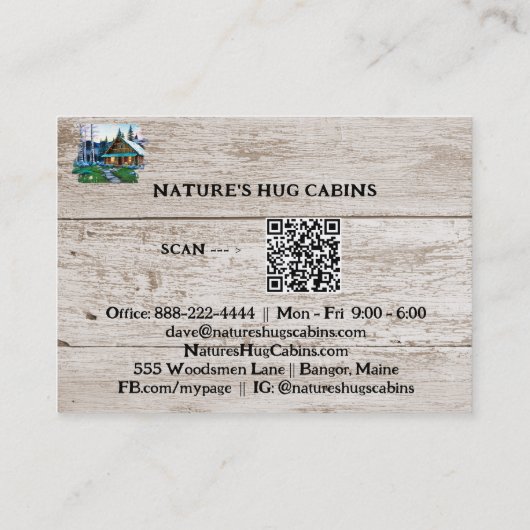 *~* AP49 Rustieke Cabine QR Houten Planken Visitekaartje (Achterkant)