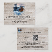 *~* AP49 Rustieke Cabine QR Houten Planken Winter Visitekaartje (Voorkant / Achterkant)