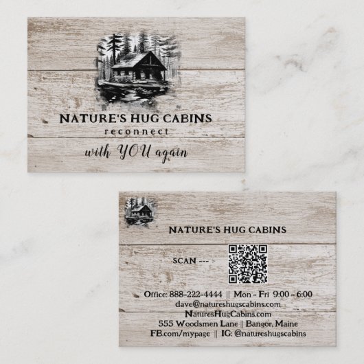 *~* AP49 Rustieke Cabineschets Houten Planken QR Visitekaartje (Voorkant / Achterkant)