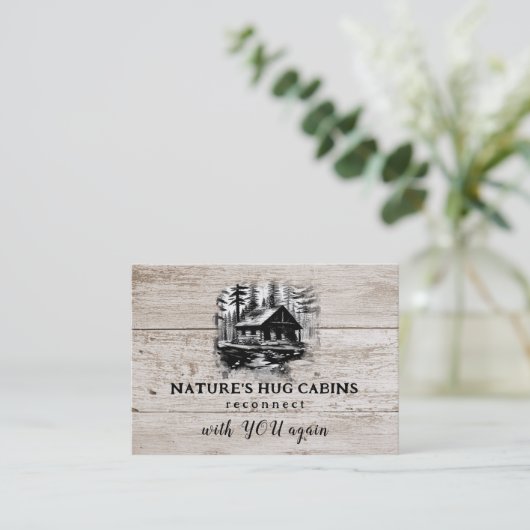 *~* AP49 Rustieke Cabineschets Houten Planken QR Visitekaartje (Staand voorkant)