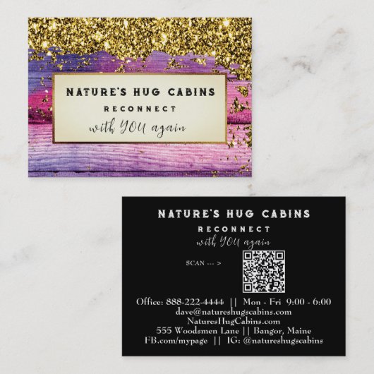 *~* AP49 Rustieke QR Verweerd Hout Glitter Visitekaartje (Voorkant / Achterkant)