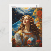 *~* AP50 Fantasy Universum Kosmische Godin Bloem Briefkaart (Voorkant / Achterkant)
