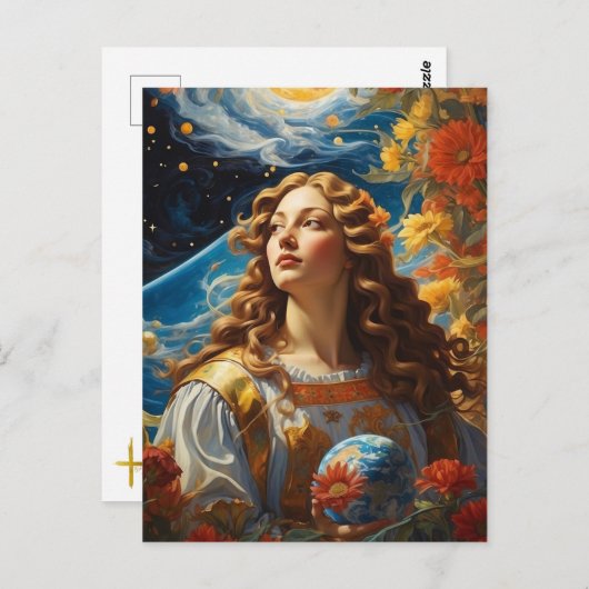 *~* AP50 Fantasy Universum Kosmische Godin Bloem Briefkaart (Voorkant / Achterkant)