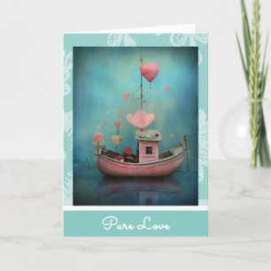 ** AP51 Romantische Boat Hearts Valentijn Serene 3 Feestdagen Kaart