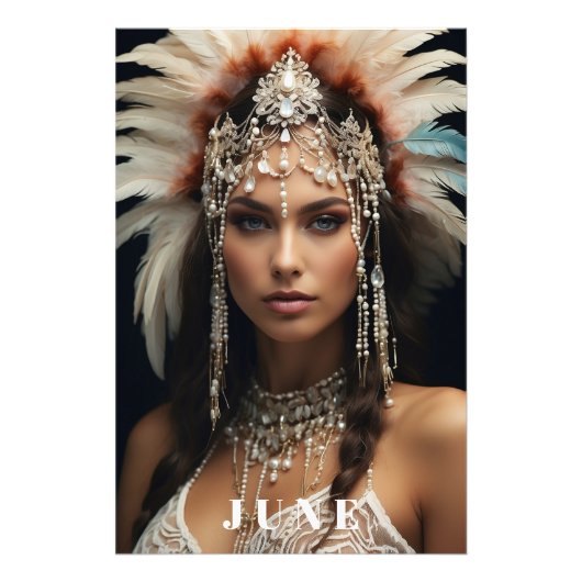 *~ AP53 JUNI Boho VERJAARDAG PARELS Vrouw Foto Afdruk (Voorkant)