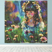 *~ AP56 Wilde Bloemengebied Meisje Kunst het Schil Canvas Afdruk (Insitu (Houten vloer))