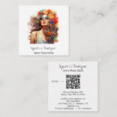 *~* AP57 Boho QR Bloemen Haar Bold Hippie Meisje Vierkante Visitekaartje (Voorkant / Achterkant)