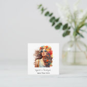 *~* AP57 Boho QR Bloemen Haar Bold Hippie Meisje Vierkante Visitekaartje (Staand voorkant)