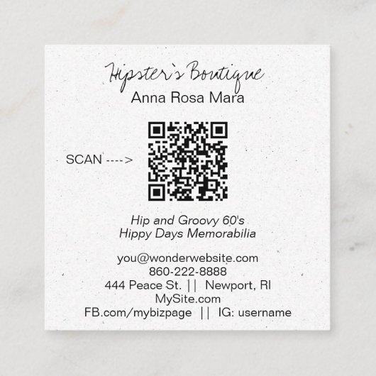 *~* AP57 Boho QR Bold Retro 60's Bloemboeket Vierkante Visitekaartje (Achterkant)