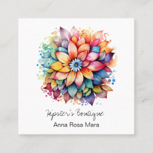 *~* AP57 Boho QR Bold Retro 60's Bloemboeket Vierkante Visitekaartje