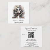 *~* AP57 Boho QR Floral Wild Hippie Meisje Vierkante Visitekaartje (Voorkant / Achterkant)