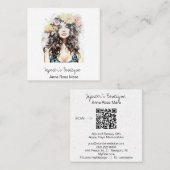 *~* AP57 Boho QR Floral Wild Hippie Vrouw Vierkante Visitekaartje (Voorkant / Achterkant)