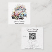 *~* AP57 Boho QR Retro  Bloemen Pastel Vierkante Visitekaartje (Voorkant / Achterkant)