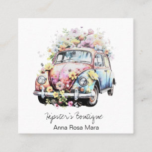 *~* AP57 Boho QR Retro  Bloemen Pastel Vierkante Visitekaartje