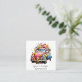 *~* AP57 Boho QR Retro  Flowers Voertuig Vierkante Visitekaartje (Staand voorkant)
