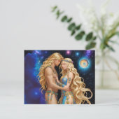 *~* AP58 Kosmische Vrouwen Fantasie Romantische Ga Feestdagenkaart (Staand voorkant)