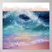 *~* AP60 Kust Zee Ocean Wave Sand Beach Glitter Poster (Voorkant)