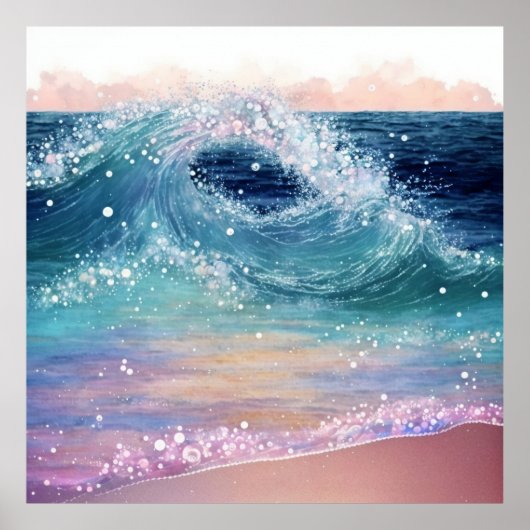 *~* AP60 Kust Zee Ocean Wave Sand Beach Glitter Poster (Voorkant)