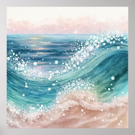 *~* AP60 Sparkle Sand Coastal Ocean Zee Beach Wave Poster (Voorkant)