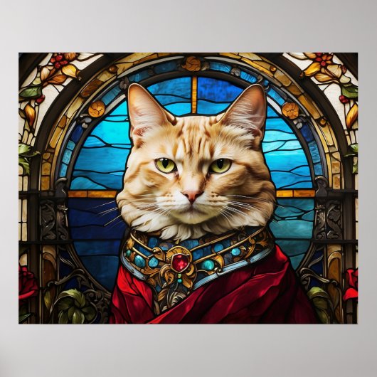 *~* AP68 5:4 Kat Feline Waterverf Glas in lood Poster (Voorkant)