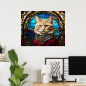 *~* AP68 5:4 Kat Feline Waterverf Glas in lood Poster (Thuiskantoor)