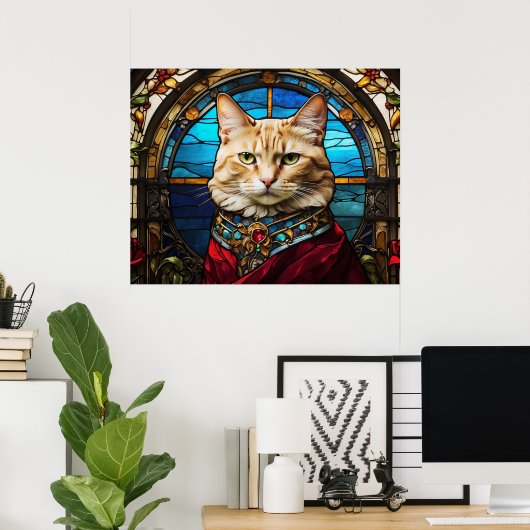 *~* AP68 5:4 Kat Feline Waterverf Glas in lood Poster (Thuiskantoor)