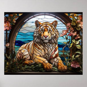 *~* AP68 5:4 Levendige Feline TIGER Glas in lood Poster