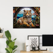 *~* AP68 5:4 Levendige Feline TIGER Glas in lood Poster (Thuiskantoor)