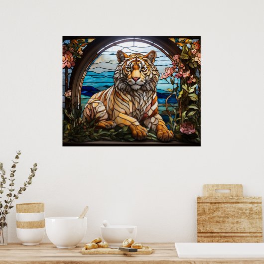 *~* AP68 5:4 Levendige Feline TIGER Glas in lood Poster (Keuken)