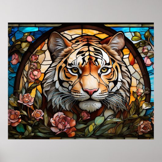 *~* AP68 Fantasy 5:4 TIGER Glas in lood Kleurrijk Poster (Voorkant)