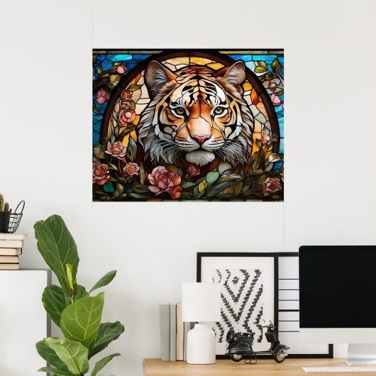 *~* AP68 Fantasy 5:4 TIGER Glas in lood Kleurrijk Poster (Thuiskantoor)