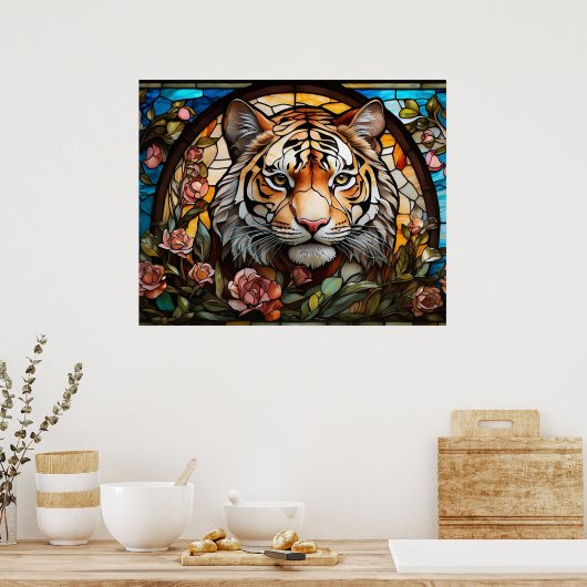 *~* AP68 Fantasy 5:4 TIGER Glas in lood Kleurrijk Poster (Keuken)