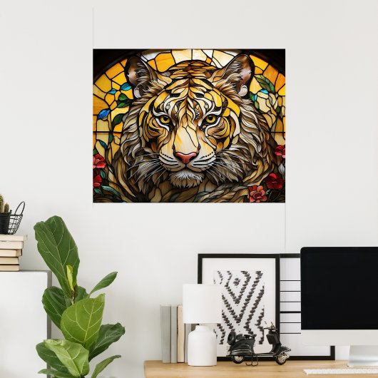 *~* AP68 Fantasy Bold 5:4 TIGER Glas in lood Poster (Thuiskantoor)