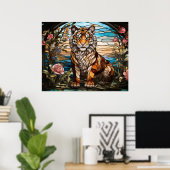 *~* AP68 Fantasy TIGER Glas in lood Bright 5:4 Poster (Thuiskantoor)