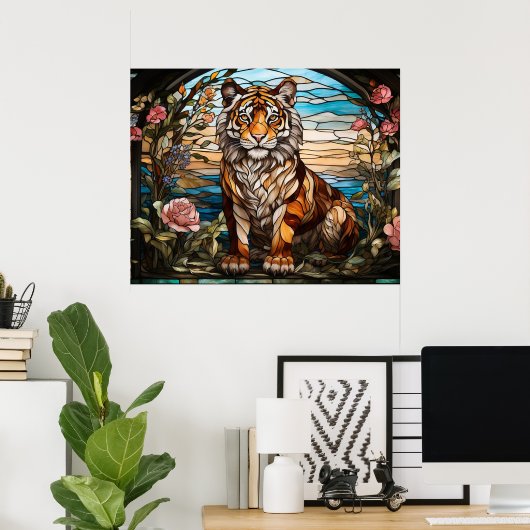 *~* AP68 Fantasy TIGER Glas in lood Bright 5:4 Poster (Thuiskantoor)