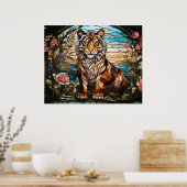 *~* AP68 Fantasy TIGER Glas in lood Bright 5:4 Poster (Keuken)