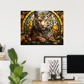 *~* AP68 Fantasy TIGER Glas in lood Kleurrijk 5:4 Poster (Thuiskantoor)